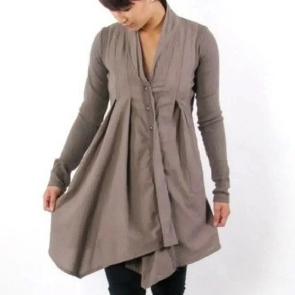 Prairie Underground Womens Asymmetrical Tunic Top S Gray Cotton Button Lagenlook - Picture 1 of 9
